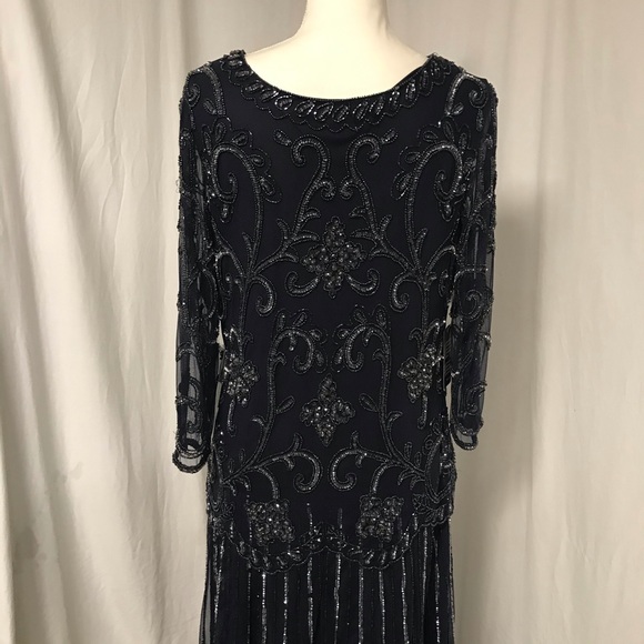 Pisarro Nights Dresses & Skirts - NWT Pisarro Nights Long Scroll Beaded Navy Dress